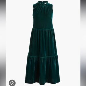 J Crew Green Velvet Sleeveless Midi Dress